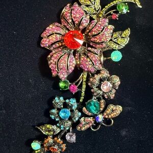 Floral Multicolor Crystal Statement Brooch - Women Jewelry